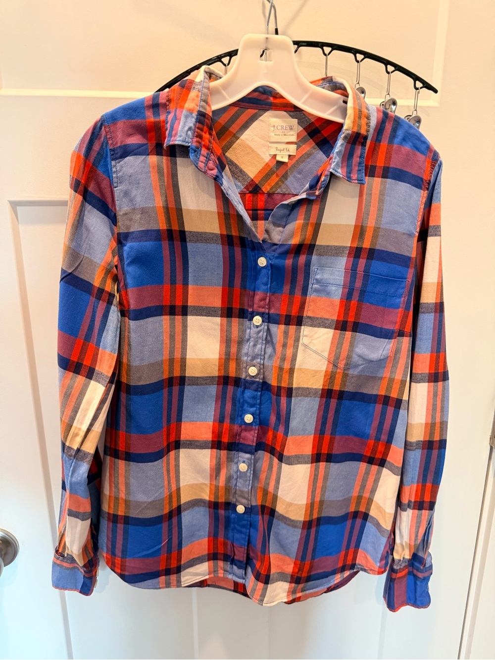 J.Crew Perfect Fit Blue Orange Plaid Cotton Button Down Shirt Medium